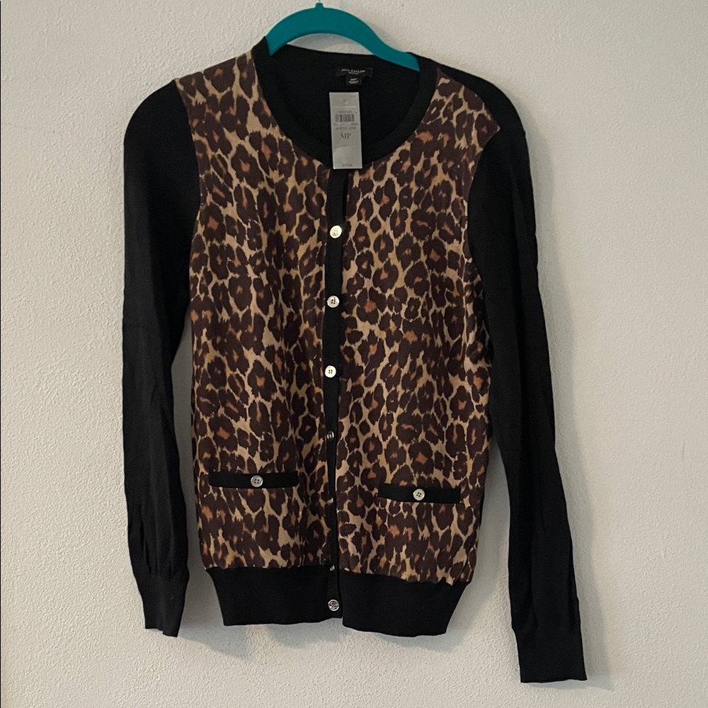 Ann Taylor Leopard Print Sweater with Black Accents NWT SZ MP